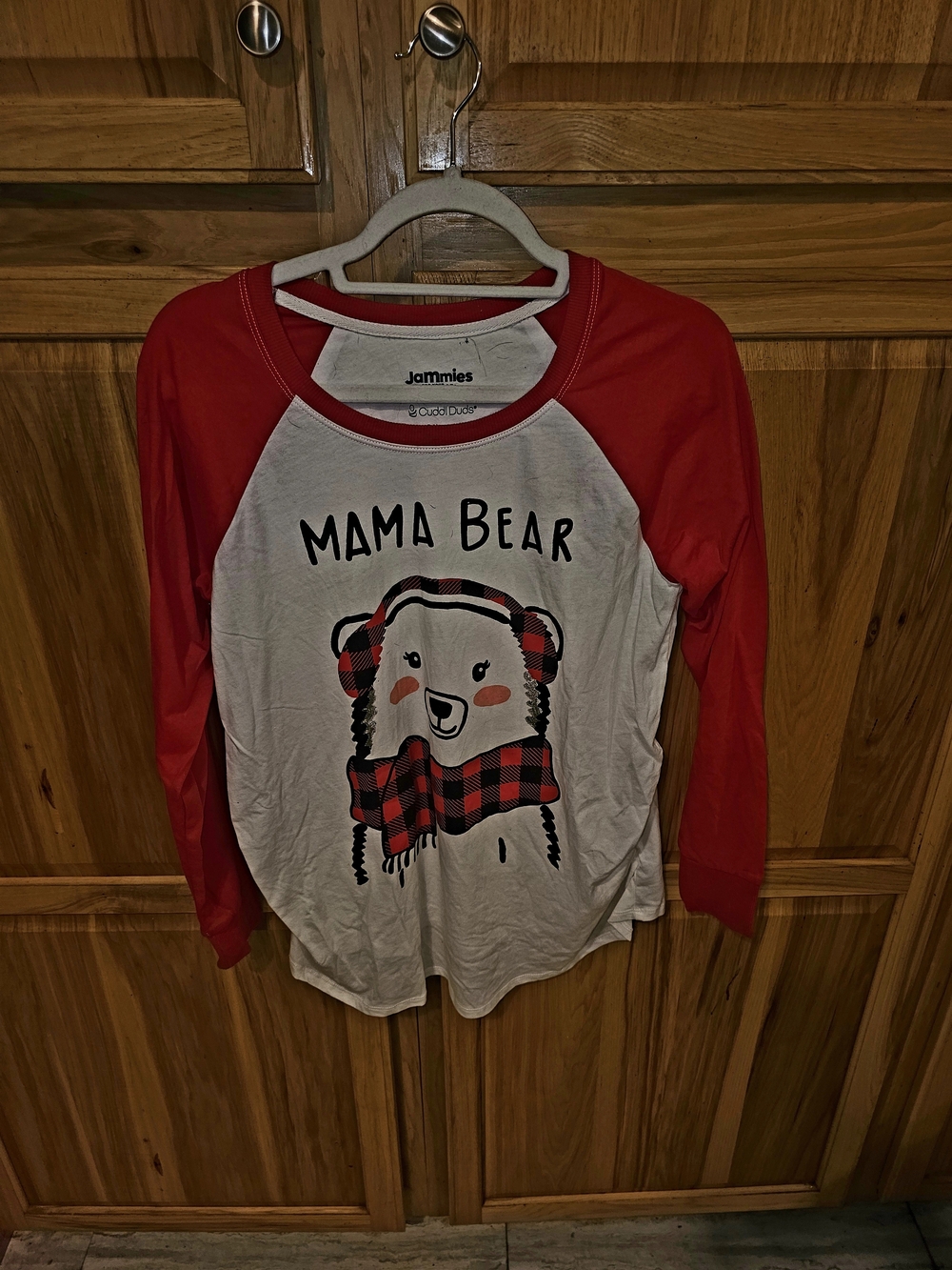 Cuddl Duds White Tee with Red Trim and Black Print And Sleep Pants